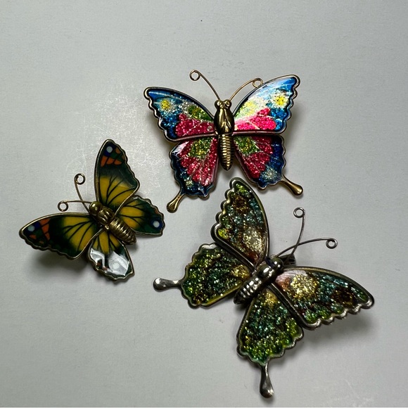 Enamel vintage butterfly brooch pin set - Picture 2 of 4